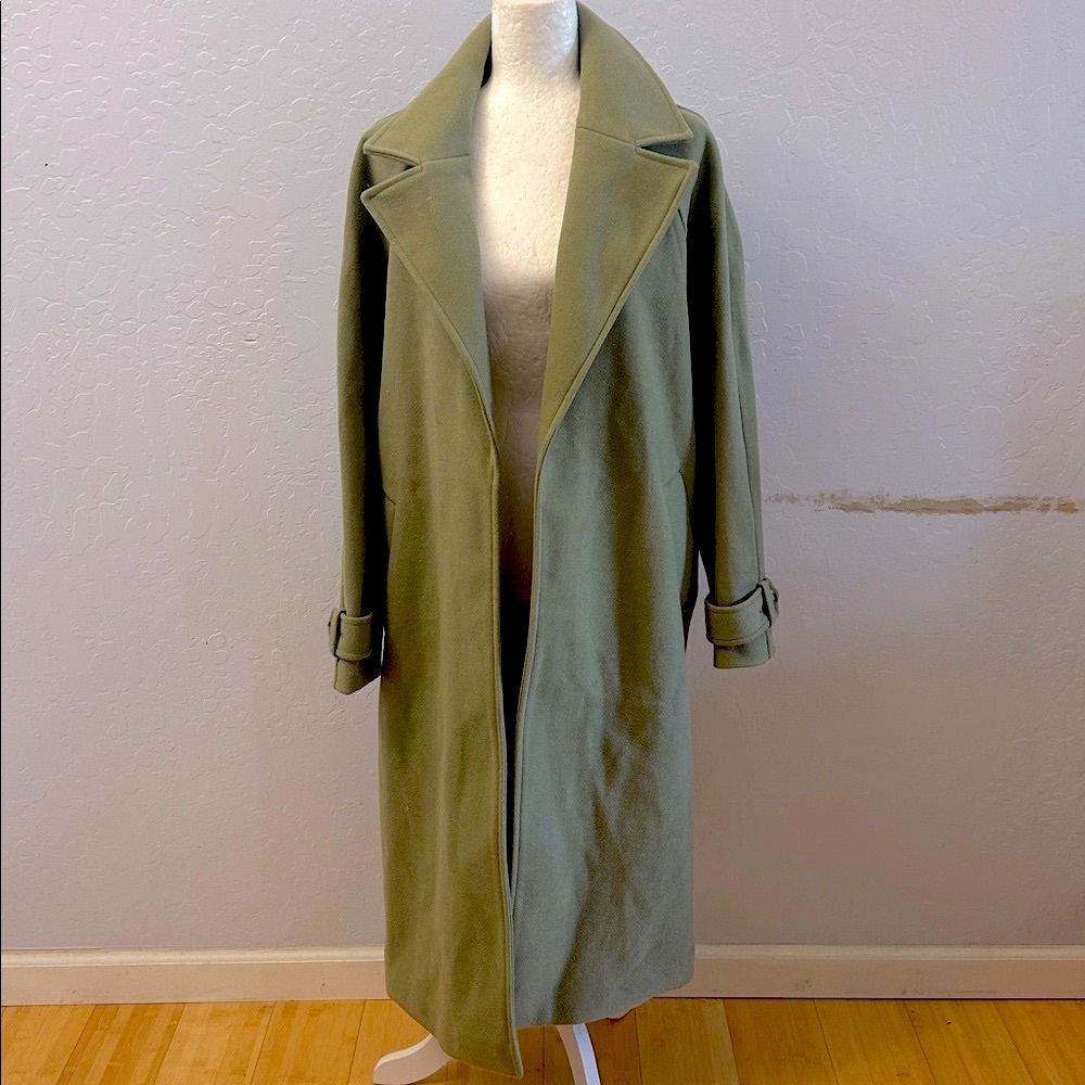 River Island Longline Duster Coat in Sage Green